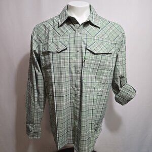 NWT Stio Eddy Drift Shirt Mens Size Large Sage Flats Plaid Green Snap Roll Tab